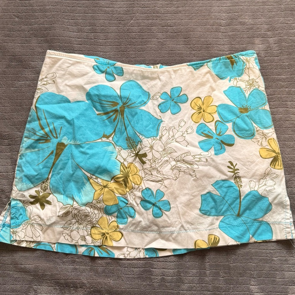 Y2K Tropical Floral Mini skirt in Blue and Yellow